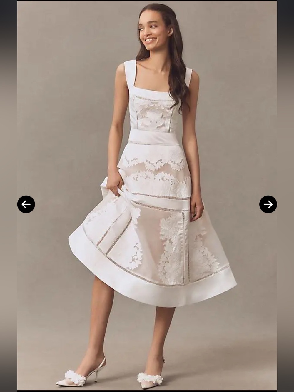 New BHLDN Appliqué Square-Neck Fit & Flare Midi Dress White Wedding Small